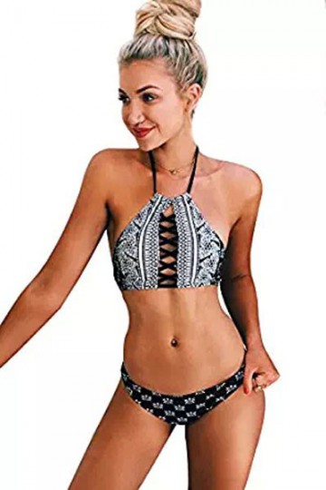 Black and white 2-piece swimsuit