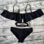 2017 Women's Sexy Ruffles Swimsuit Falbala Bandeau 2 Piece Bikini Set Black