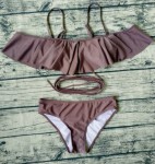 2017 Women's Sexy Ruffles Swimsuit Falbala Bandeau 2 Piece Bikini Set Khaki