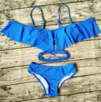 2017 Women's Sexy Ruffles Swimsuit Falbala Bandeau 2 Piece Bikini Set Blue