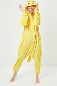 Yellow fleece jumpsuit with long sleeves
