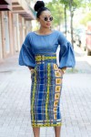 Blue and yellow African pattern pencil skirt