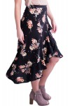 Floral Ruffle Wrap Skirt in black