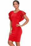 Red O-Neck Hollow Out Cloak Sleeve Bodycon Mini Dress