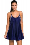Blue Flowing Swim Dress Layered 1pc Tankini Top