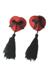 Cache tétons en forme de coeur rouge avec noeud noir