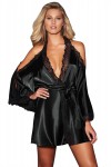 Black satin negligee off the shoulders