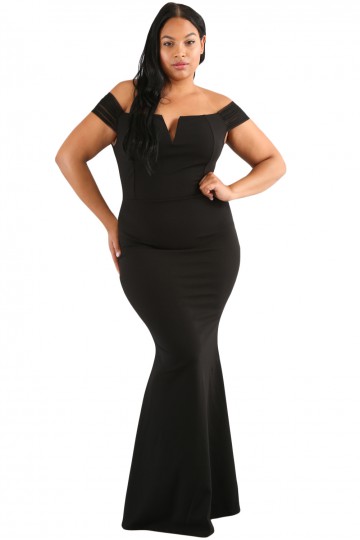 Black strapless neckline dress with small sleeves