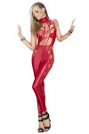 Red PVC and lace jumpsuit