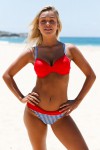 Red 2-piece swimsuit.