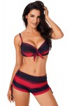 Red and black 2-piece swimsuit.