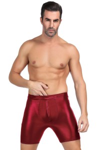 Men's open shorts with red leather effect