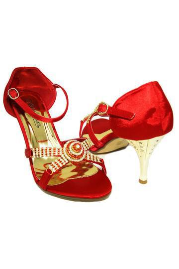 Red shoes with rhinestones