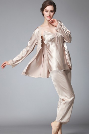 Ivory 3-piece silk effect pajamas