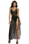 Black lace thong bodysuit with long skirt