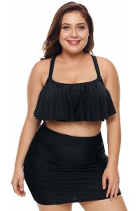 Black high-waisted 2-piece swimsuit.