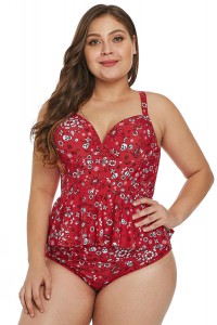 Fancy printed red 2-piece swimsuit.