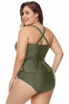 Maillot de bain 2 pièces taille haute péplum vert