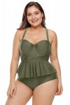 Maillot de bain 2 pièces taille haute péplum vert