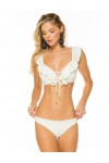 White 2-piece swimsuit with frills.