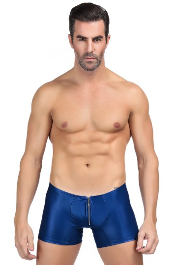 Men's blue PVC shorty with silver zip
