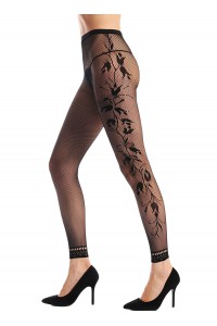 Footless fishnet tights with flower patterns.