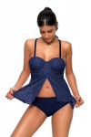 Blue tankini with veil on the stomach.