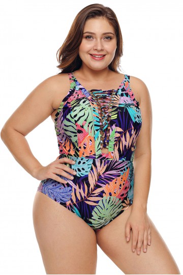 Plus Size tropical one piece swimsuit.