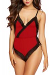 Shorty bodysuit in voile and lace, red