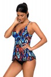 Black, blue and red printed tankini swimsuit.