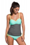 Turquoise and gray 2-piece tankini