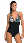 Black and camoufla print one-piece swimsuit