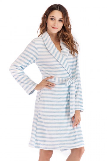 Soft blue and white striped bathrobe.