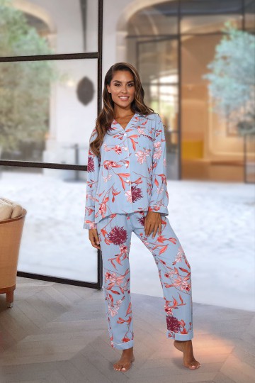 Blue pajamas with flower patterns