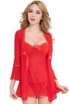 Red voile negligee, nightie and thong lingerie set