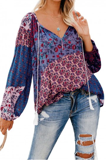 Purple flower print blouse.