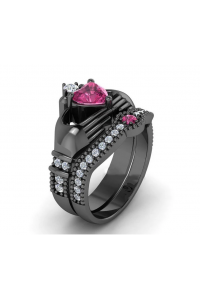 Luxury black pink heart ring