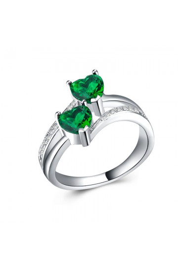 Green double ring heart ring