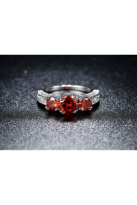 Three Red Solitaire Ring