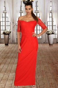 Long red dress.