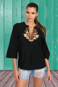 Black blouse with gold embroidery