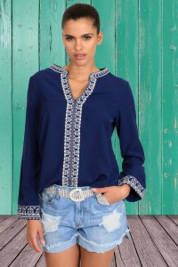 Blue retro print blouse