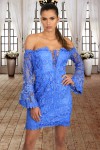Blue Crochet Overlay Off The Shoulder Fitted Mini Dress