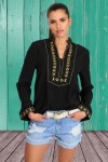 Black embroidered casual top