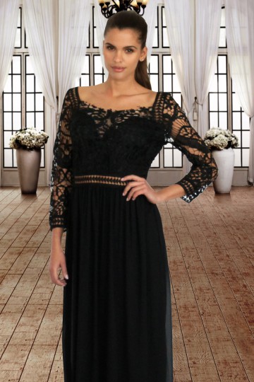 Black Lace Crochet Quarter Sleeve Maxi Dress