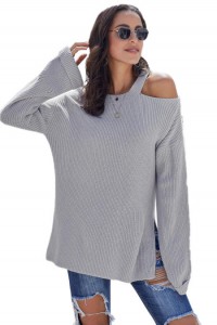 Gray asymmetrical sweater.