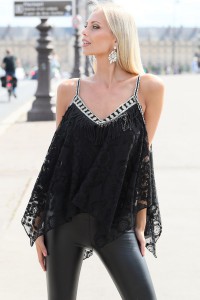 Black embroidered asymmetrical top