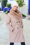 Beige faux fur lined trench coat.