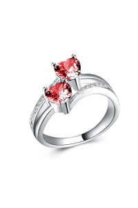 Red double ring heart ring