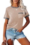 Beige t-shirt with gray border.